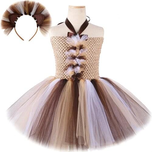 Lion Tutu Dress For Girls Animal Halloween Costumes Birthday Party Tulle Dress With Headband Holiday Perform Kids 1-12Y Outfits