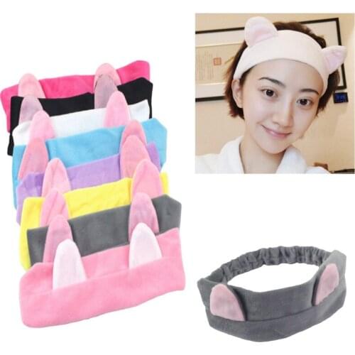 Cute Cat Ears Headbands for Women Girls Makeup Face Washing Hairband Hairdo Headwrap Plush Turban Headdress Bnadgae
