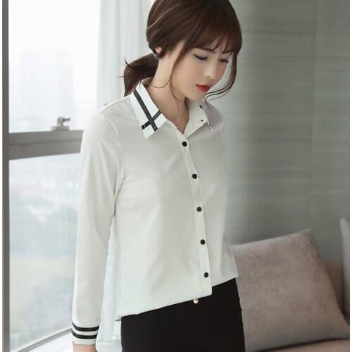 Shirt Spring Autumn Shirt Women Clothing Long Sleeve Chiffon Blouse Shirt Korean Casual Shirt Patchwork Solid Color white Top