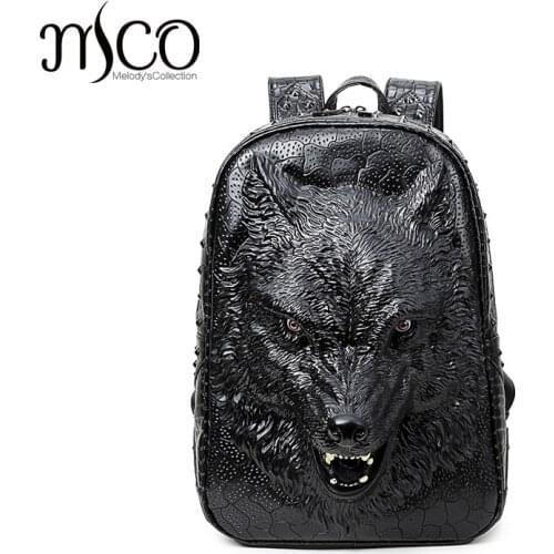 3D Graphic Embossed verisimilar Wild Wolf PU Leather Backpack Travel Laptop Bagpack Women Men Shoulder Mochila Feminina Punk bag