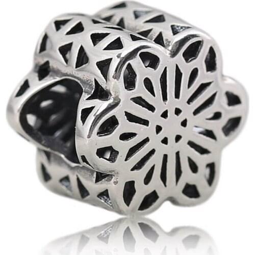 Authentic S925 DIY Jewelry Floral Daisy Lace Charm fit Lady Bracelet Bangle Lady Gift Openwork Bead