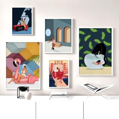 Nordic Abstract Girl Wine Glass Summer Vintage Wall Art Canvas Painting Posters And Prints Wall Pictures For Living Room Decor