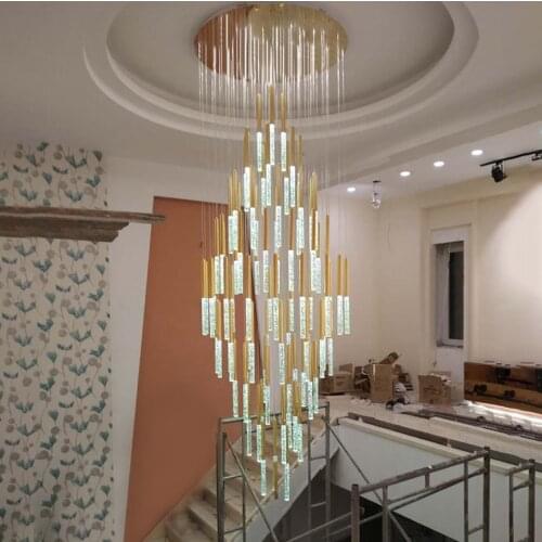 Modern Ceiling Led Chandelier Loft Staircase for Living Room Crystal Hanging Lamp Nordic Art Deco Gold Long Kitchen Chandeliers