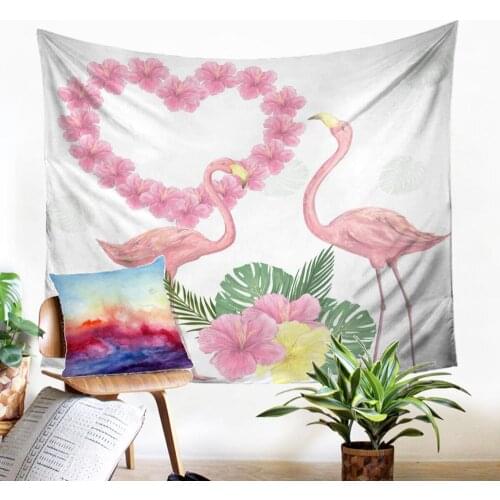 Fabic Wall Hangings Macrame Panel Flamingoes Fall In Love Pattern Tapestry Modern Home Upholstery Cheap Home Textiles