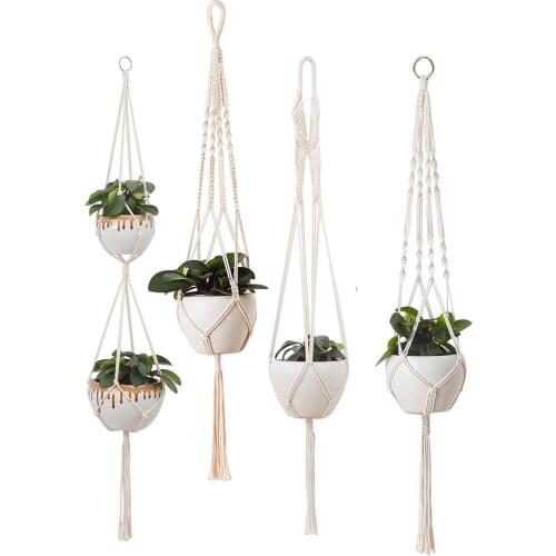 Pc Plant Hanger Basket With Hook Handmade Cotton Rope Net Tapestry Flower Basket Flower Pots Holder For Home Decoration Richly
