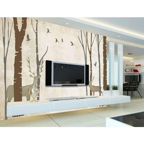 Custom vintage wallpaper, abstract woods elk bird murals for living room bedroom TV background wall waterproof papel de parede