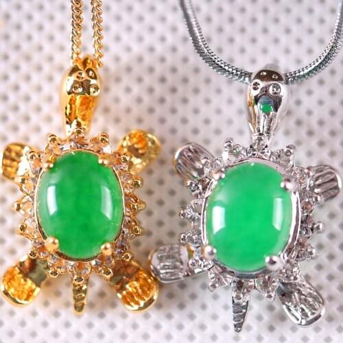 Jewelry Gift for Women Men 15x25MM Animial Sea Turtle Bead Natural Stone Green Jades Pendant 1Pcs K274-275