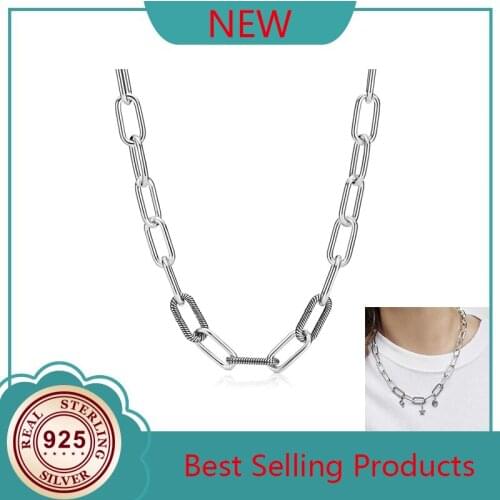 925 Sterling Silver Pan Necklace Me Link Snake Chain Pattern Circular Clasp Bangle Fit Women Bead Charm Fashion Jewelry