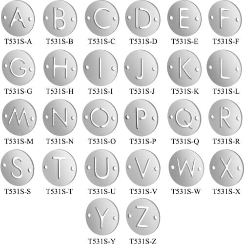 10pcs/lot Stainless Steel 12mm Round Alphabet Initials Charms Two Holes Connectors DIY Initials From A-Z Alphabets Accessories
