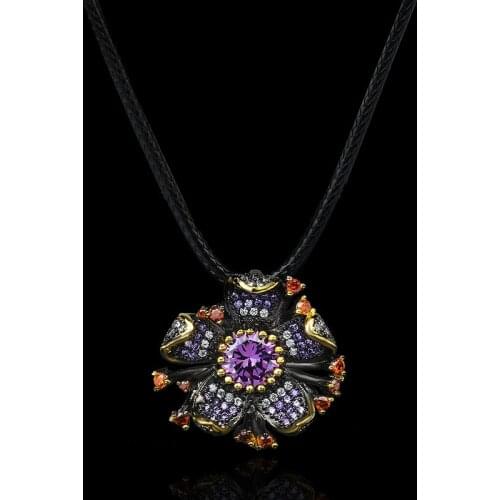 2021 New Personality Flower-Shaped Purple Zircon Necklace Fashion Sunflower Zircon Clavicle Black Gold Jewelry Gift