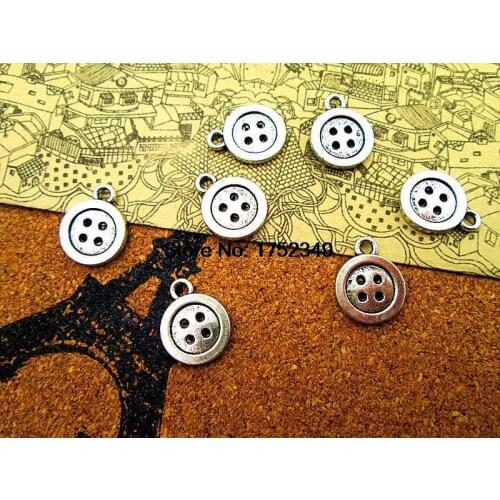 30pcs--Button Charms , Antique Tibetan silver 2 sided Button Charms Pendant 16x13mm