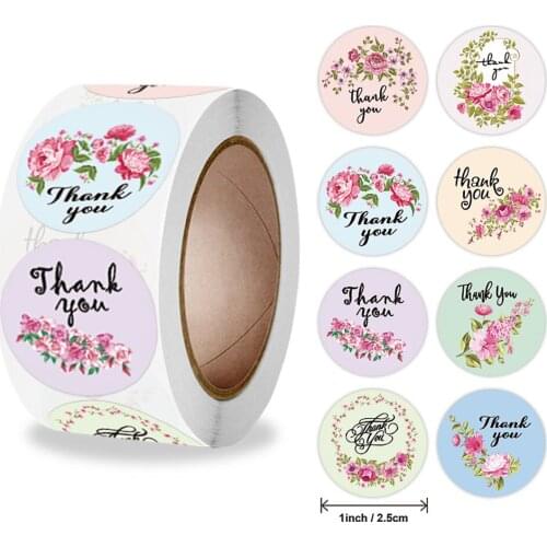 50-500pcs 1inch Round pattern Party Wedding Decoration sticker Flower Thank you stickers celebrate Festival Gift seal shop kids