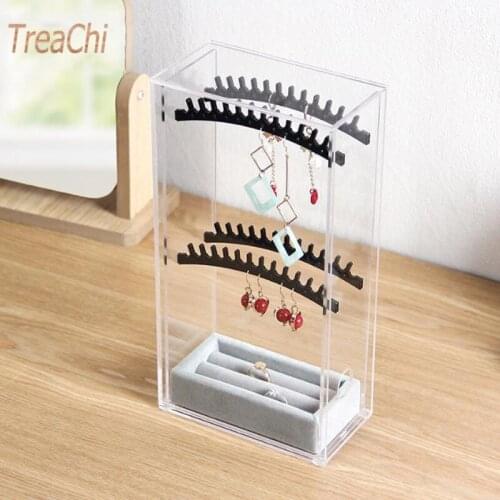 Acrylic Silver Earrings with Stud Earrings Display Hanging Jewelry Suspended Dustproof Storage Box Drawer Organizer