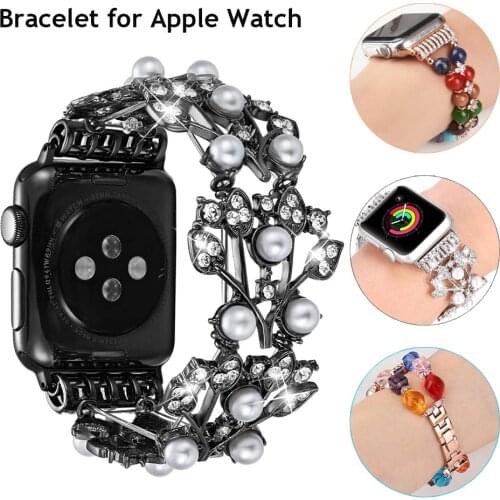 Jewelry Bling Bracelet for Apple Watch Band 44mm Elastic Strap for iWatch SE Series 6/5 Watchband 40mm Wristband for Woman Girl
