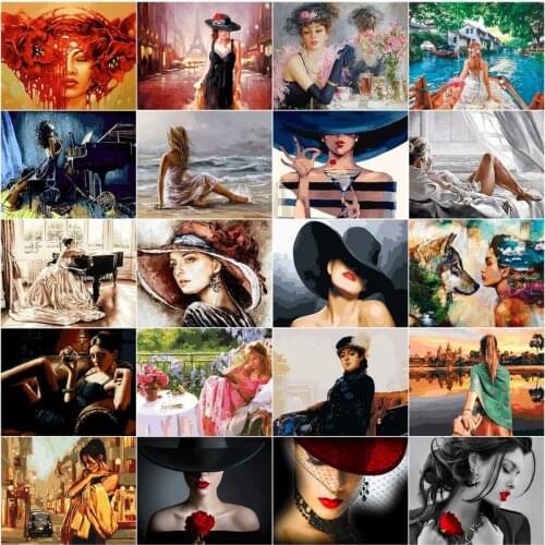 CHENISTORY Paint By Number Woman Drawing On Canvas Handpainted Painting Art Gift Diy Pictures By Number Cap Kits Home Decor