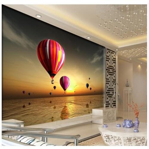 Custom photo wallpaper for walls 3 d wall murals wallpaper setting sun is hot air balloon landscape mural paintings wall papers
