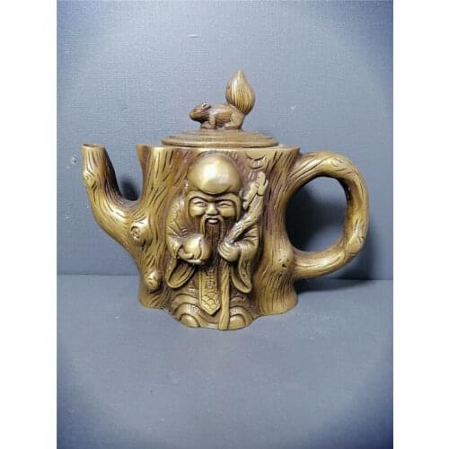 Chinese Antique Collection Brass Longevity Immortal Teapot