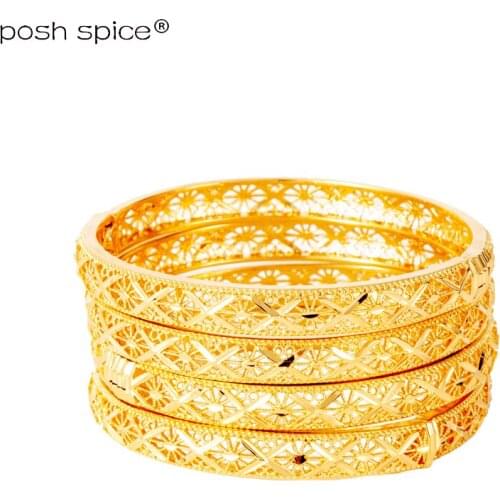 4pcs Indian Bracelets Dubai Bangles for Women Arabic Bangles with Charm Ethiopian African Gold Bracelets&Bangles Bridal Jewelry
