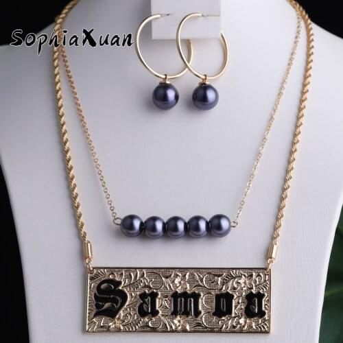 SophiaXuan Hawaiian Trendy Women Jewelry Sets Polynesian Samoa Double Chain Pendants Pearl Earrings Necklaces Sets for Women New