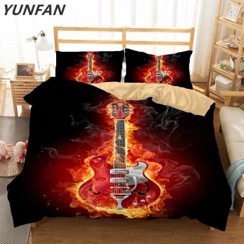 Bass Guitar Bedding Set 3D Printed Duvet Cover Set Fire And Water Bedclothes 3-Piece Music Vivid quilt cover sets Home Textiles