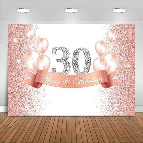 Mocsicka Thirty and Fabulous Backdrop Sweet Rose And Pink Dots Background for Adult Woman Party Banner Decorations 30 Shining