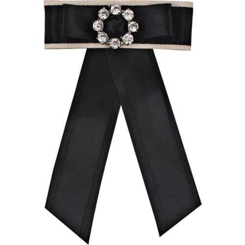 Fashion Ribbon Solid Bow Tie Rhinestone Jewelry Shirt Collar Pin Brooch for Women Bowtie Uniform Party Casual Accessories Gifts