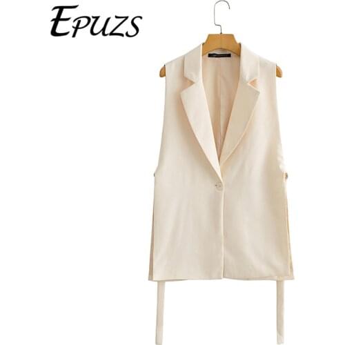 Fashion sleevelss Vest jacket women Loose One-Button waistCoat casual v neck pockets outwear 2021 summer