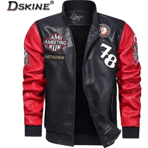 2021 New Mens Locomotive Jacket Autumn Winter Men Casual Embroidery Biker Bomber Coat Zipper Fleece Overcoat Pu Leather Jackets