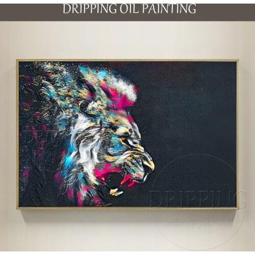Newest Design Hand Painted Modern Abstract the King of Lion Oil Painting on Canvas Fashion Wall Art Abstract Lion Oil Painting