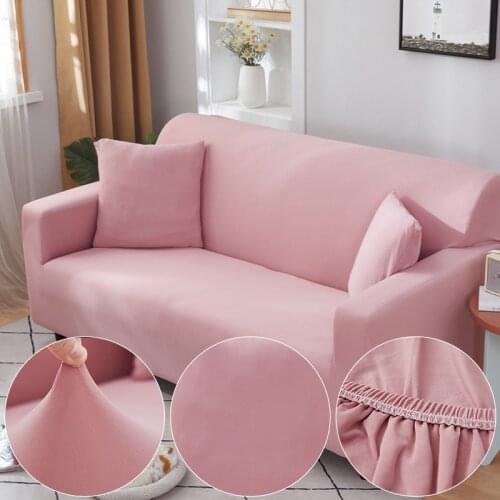 Pink Solid Color Sofa Cover For Living Room Funda Sofa All-inclusive Polyester Modern Elastic Corner Couch Slipcover 45009