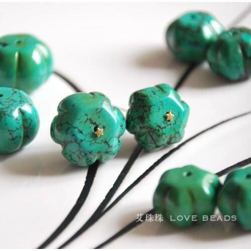 Wholesale 5pcs/lot natural green turquoises flower pumpkin loose beads jewelry making DIY for women