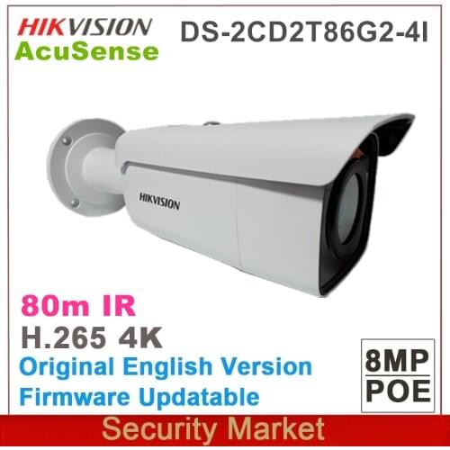 Original Hikvision DS-2CD2T86G2-4I 8Mp IR POE 4K AcuSense Fixed IP67 Bullet Network Camera
