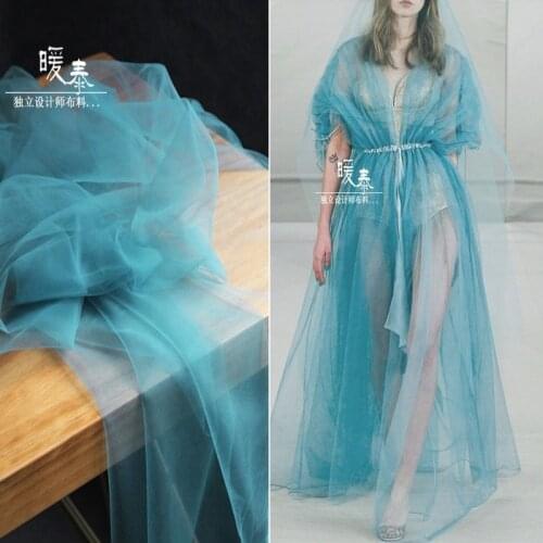 Dense Soft Lace Tulle Fabric Lake blue DIY Scarf Veil Flower Background Decor Curtain Fluffy Skirt Wedding Dress Designer Fabric