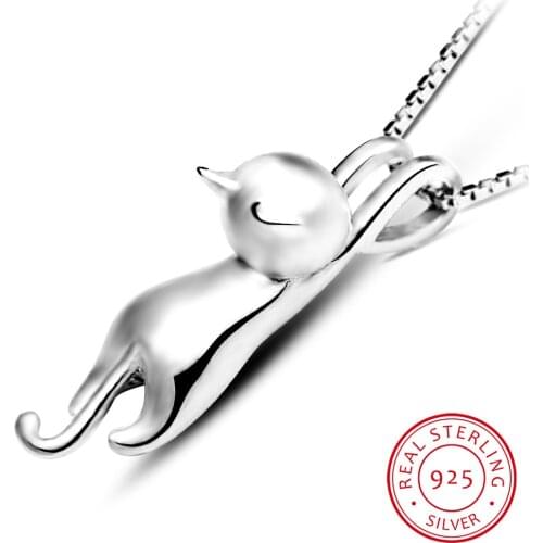 Popular 925 Sterling Silver Jewelry Korean Fashion Simple Animal Cute Kitty Clavicle Chain Pendant Cat Necklaces H3