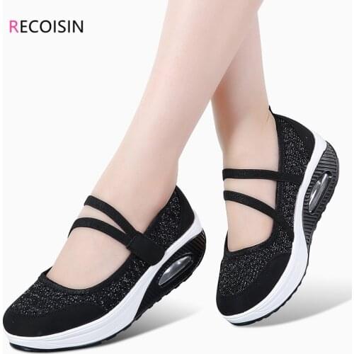 RECOISIN 2020 Fashion Flats Women Shoes Breathable Mesh Casual Shoes For Women Comfortable Platform Flat Ladies Shoes Creepers