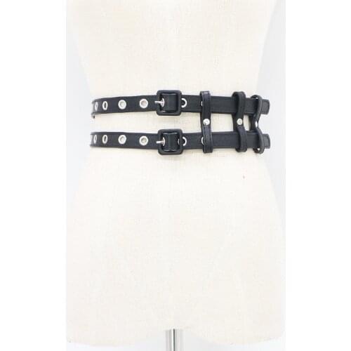 102cm Belts Fashion Harajuku Women Punk Belt Adjustable Black Double/Single Eyelet Grommet Metal Buckle PU Waistband For Dress