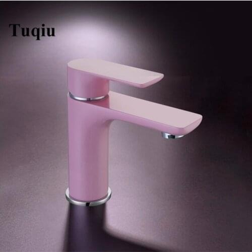 Pink Love Color Bathroom Sink Faucet hot and cold Crane Brass Basin Faucet White or black Sink Faucet Single Handle water tap