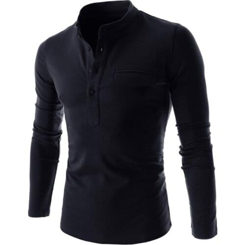 Mens Casual Shirt Cotton Solid Color Long Sleeve Blouse Chic Stand Collar Fashion Handsome Long sleeve base shirt