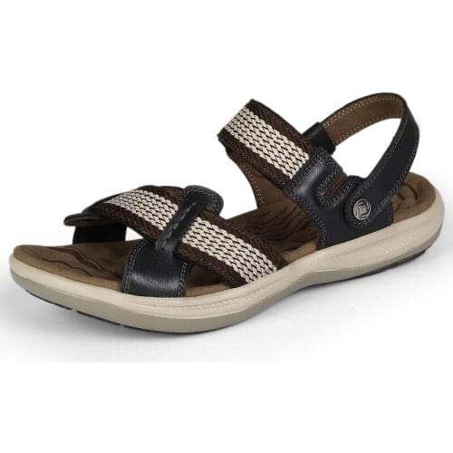 Fashion Summer Casual Slip On Mens Sandals Men Sandal Brown Soft Genuine Leather Sandles Outdoor Flats Beach Shoes Big Size