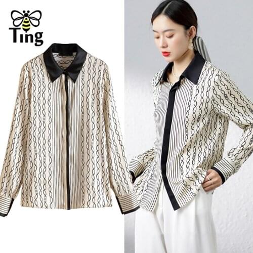 Tingfly Women Fashion Geometric Printing Women Casual Blouses Female Shirts Button Up Long Sleeve Blusas Camisas Mujer Moda Chic