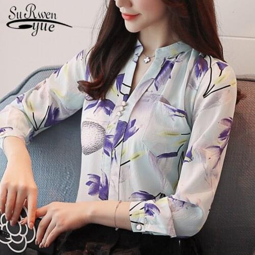 Womens Top OL Top 2021 Long Sleeve Printed Chiffon Womens Top Shirt Fashion Womens Top Blusas Z0001 40