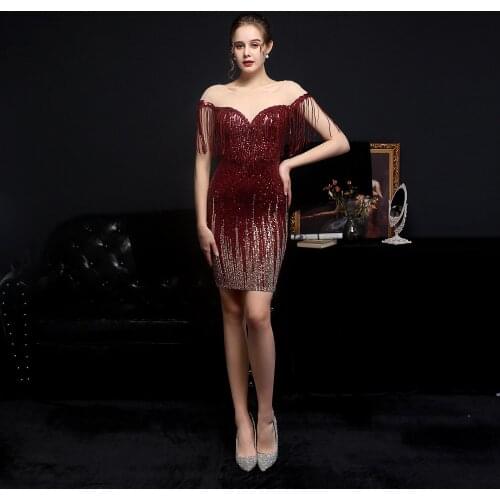 Party Dress for New Sequined Tassel Short Formal Evening Gown Glitter Cap Sleeves Backless Homecoming Dress Fashion Style
