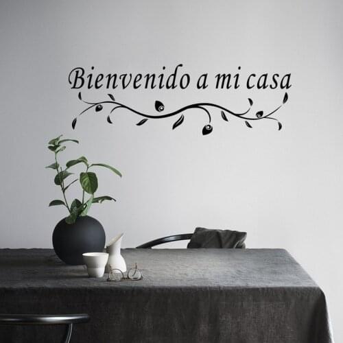 Bienvenido a mi casa Spanish Wall Sticker for home decoration living room Vinyl Mural door Flower vine door Stickers art Decals