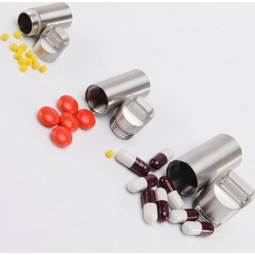 Waterproof 304 Stainless Steel Pill Box Mini Stainless Steel Sealed Capsule Waterproof Pill Box Camping Firstaid Pendant