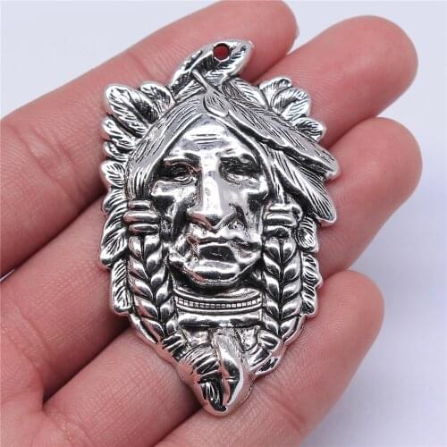 WYSIWYG 1pcs 59x36mm Indian Chief Charm Pendants For Jewelry Making Indian Chief Pendants Charm