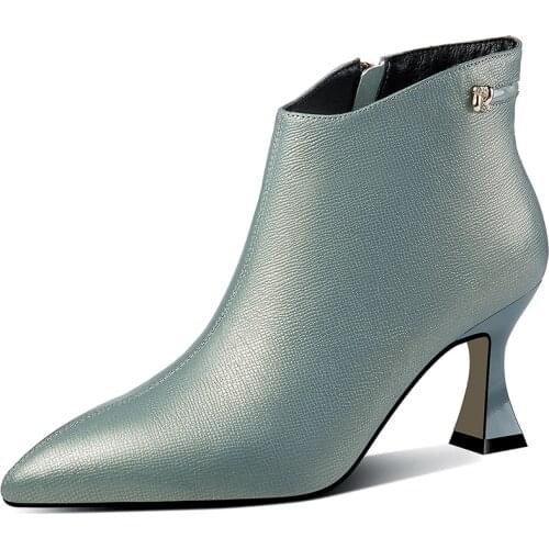 Autumn Winter Ankle Fashion Boots Women Shoes High Heels Elegant Women Boots Shoes Genuine Leather Short Plush Warm FootwearA218