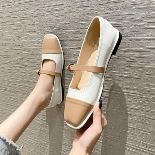 Chic Mixed colors mary jane shoes women 2021 sneakers square toe shallow loafers lolita belt buckle flats woman plus size 34-43