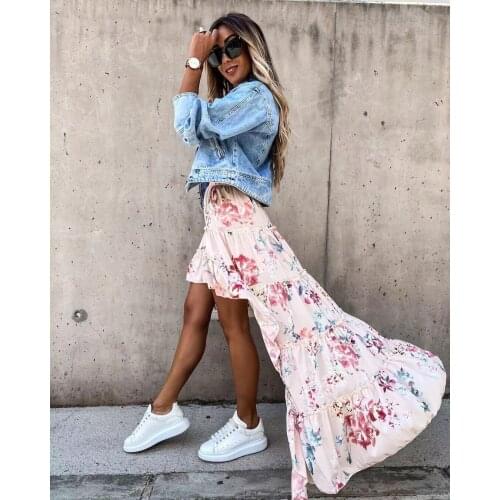 2021 Summer Womens Skirts Fashion Floral Print Irregular Skirts Stylish Flower Painting Girls Skirts Ladies High Street Skirt