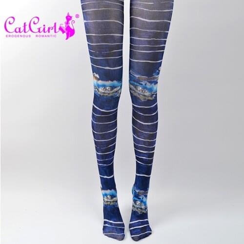 Womens striped stockings jacquard pantyhose spring and autumn Japanese fashion blue underpants ladies