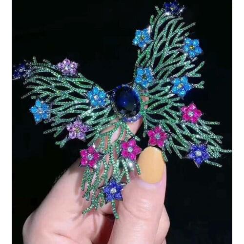 1pc 46x37mm golden plated Mixed Color Cz micro butterfly brooch